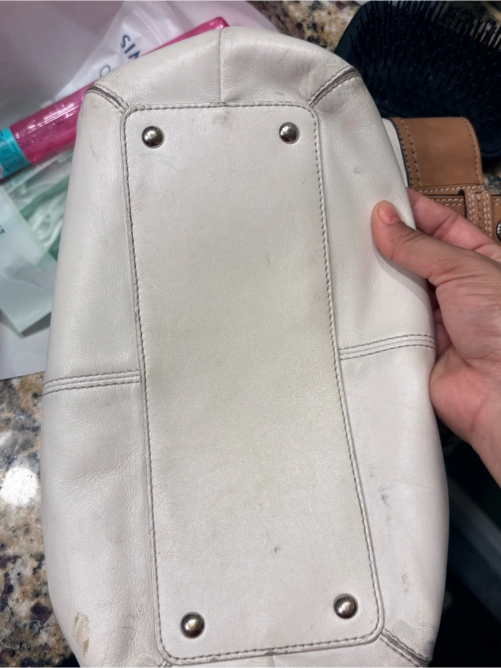 Coach Two-Tone Leather Shoulder Bag in White and Brown